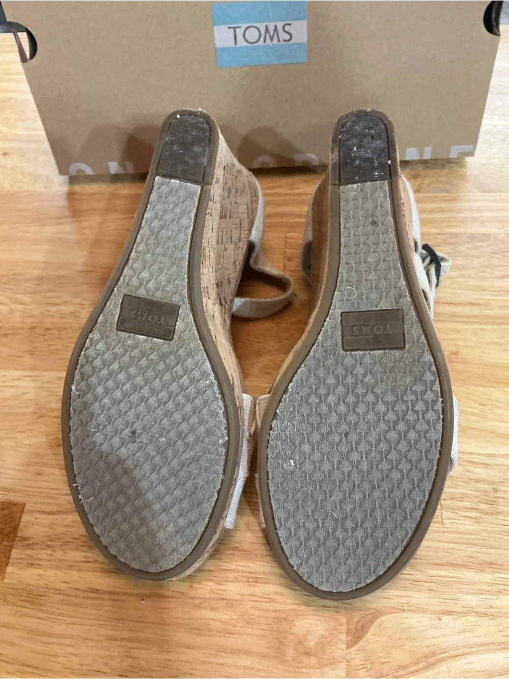 TOMS Clarissa Linen Cork Wedge Sandals Natural Women’s Size 6.5 Ankle Strap